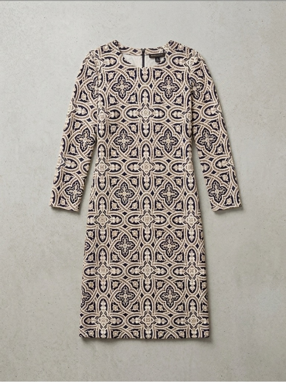J. McLaughlin Black & Taupe Print 3/4 Sleeve Stretch dress Size‎ XS